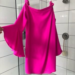 Pink off the shoulder bell sleeve dress